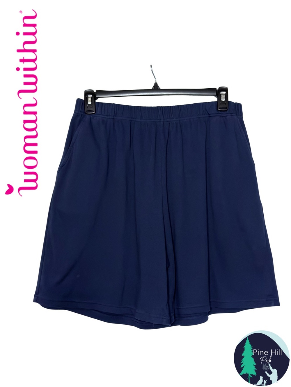 Woman Within Shorts Pull On Elastic Waist Pockets Soft Stretch Navy 1X 22/24 EUC
